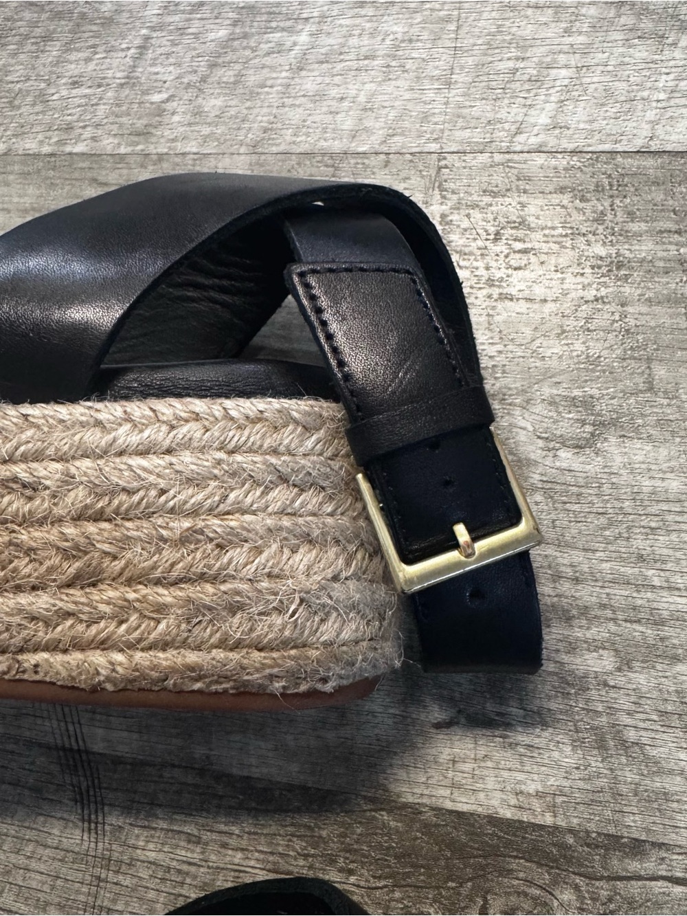 Clarks Kimmei Ivy Wedge Black Leather Espadrilles Sandal Womens Sz. 6 - Picture 6 of 11